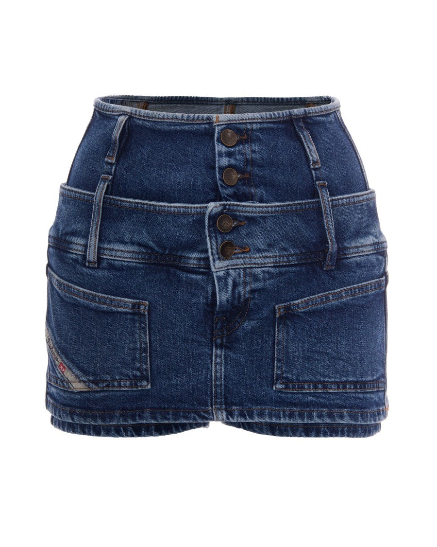 Diesel Indigo Blue Extra Short Cotton-Hemp Denim Skirt