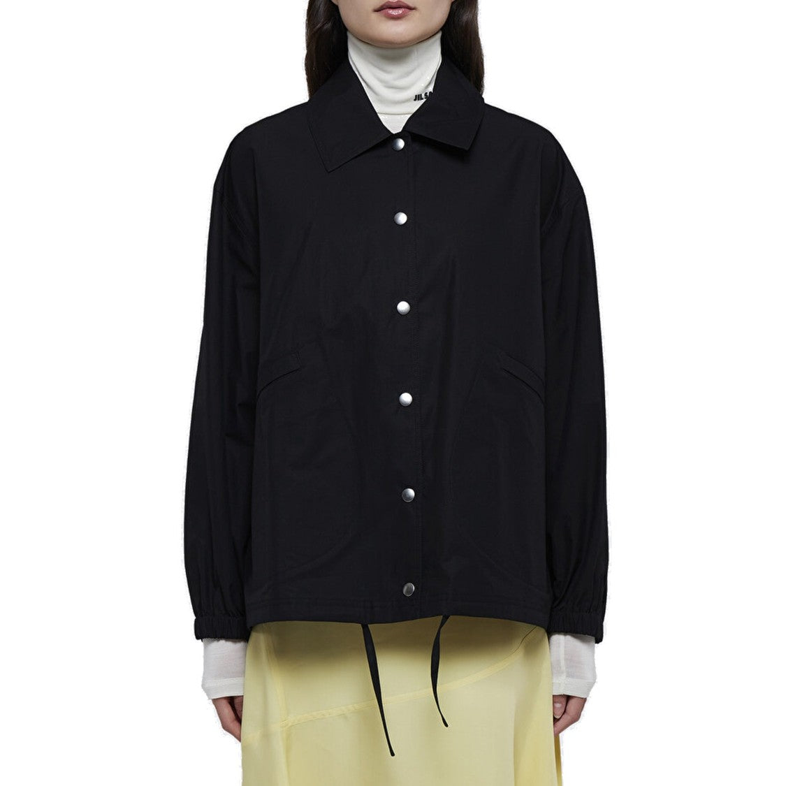 Jil Sander Black Cotton Jacket With Drawstring Hem