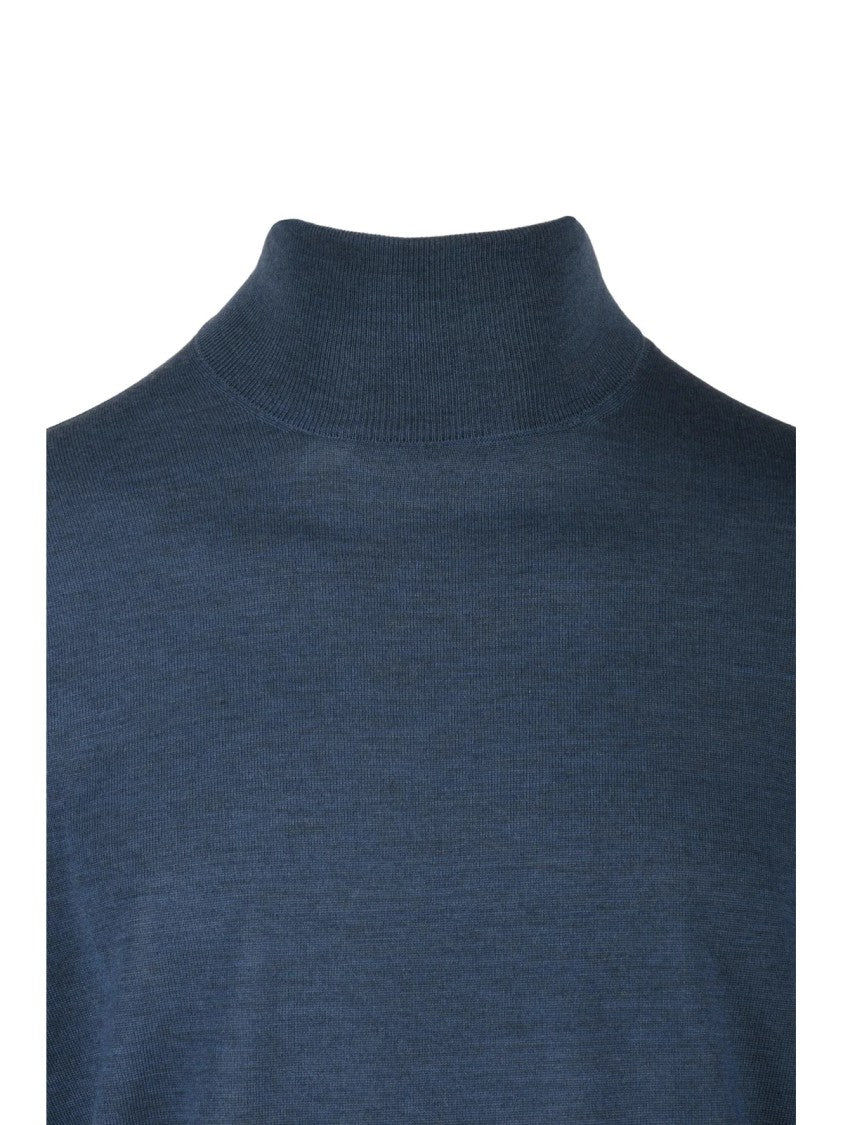 Filippo De Laurentiis Merino Wool Sweater With Ribbed Mock Neck And Minimalist Design