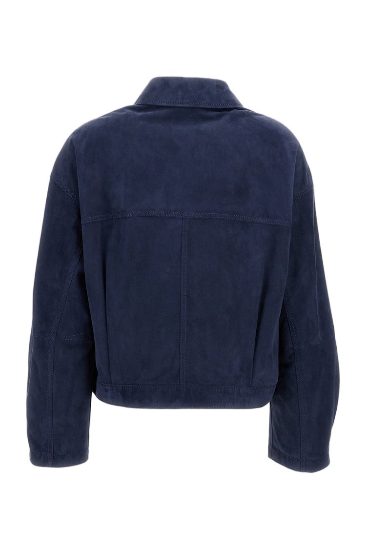 Desa 1972 Olive Blue Leather Suede Jacket