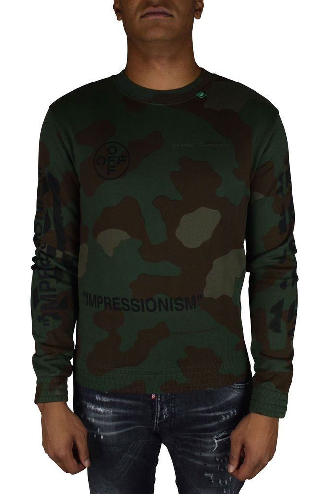 Off-White Khaki Camouflage Sweatshirt With Iconic Branding