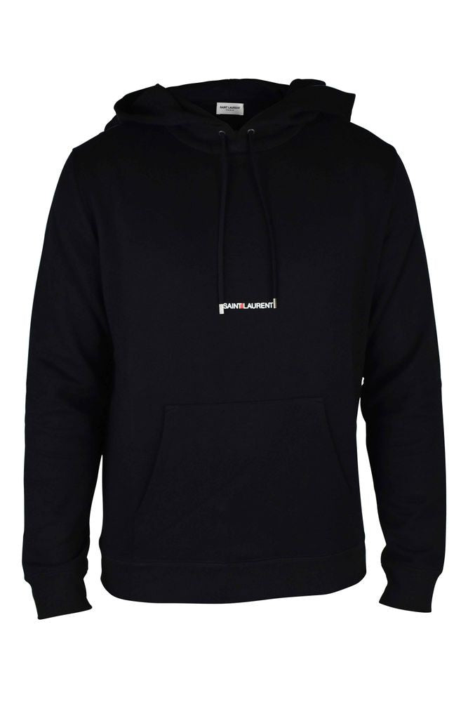 Saint Laurent Hooded Black Sweatshirt With Drawstring And Logo