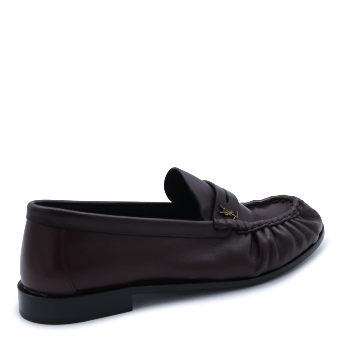 Saint Laurent Burgundy Gathered Leather Loafers