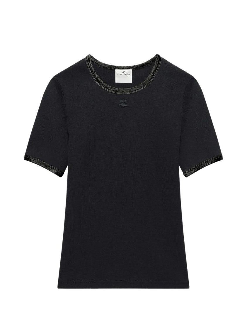 Courrèges Black Fitted Glossy Trim T-Shirt