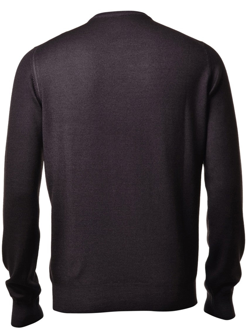 Gran Sasso Burgundy Wool Crew Neck Sweater With Ribbed Details