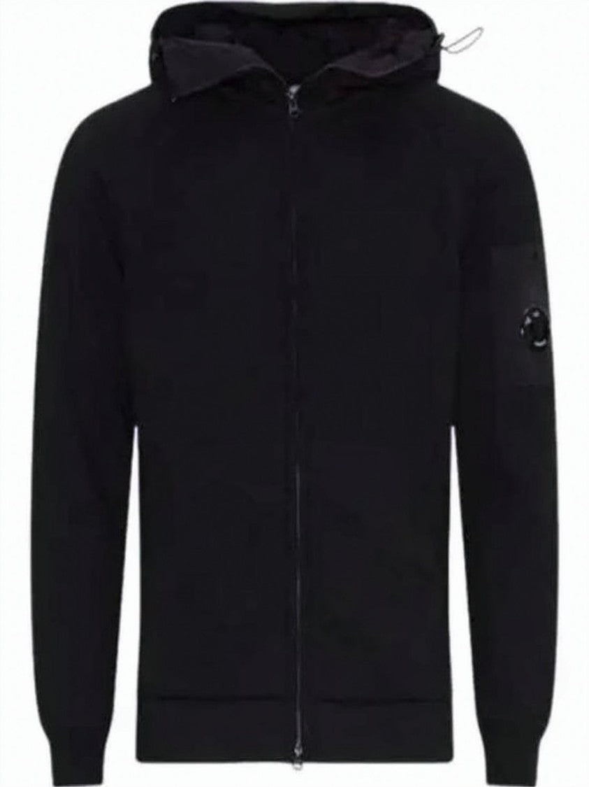 C.P. Company Minimalist Black Hoodie With Full Zip Closure
