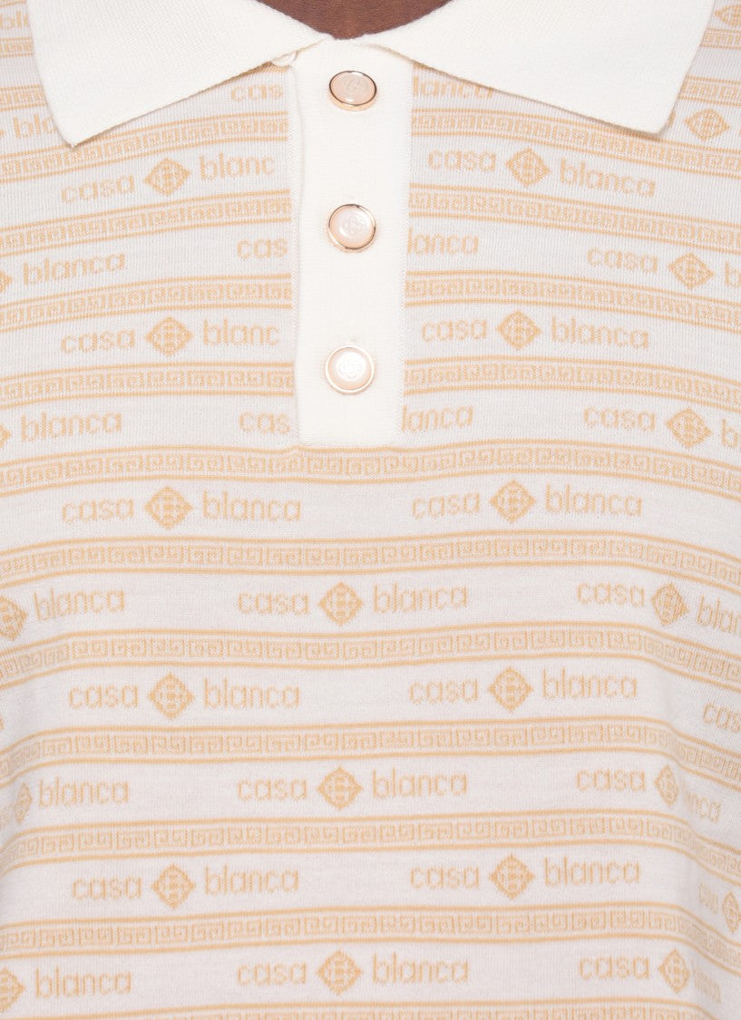 Casablanca Beige Merino Logo Pattern Polo Shirt