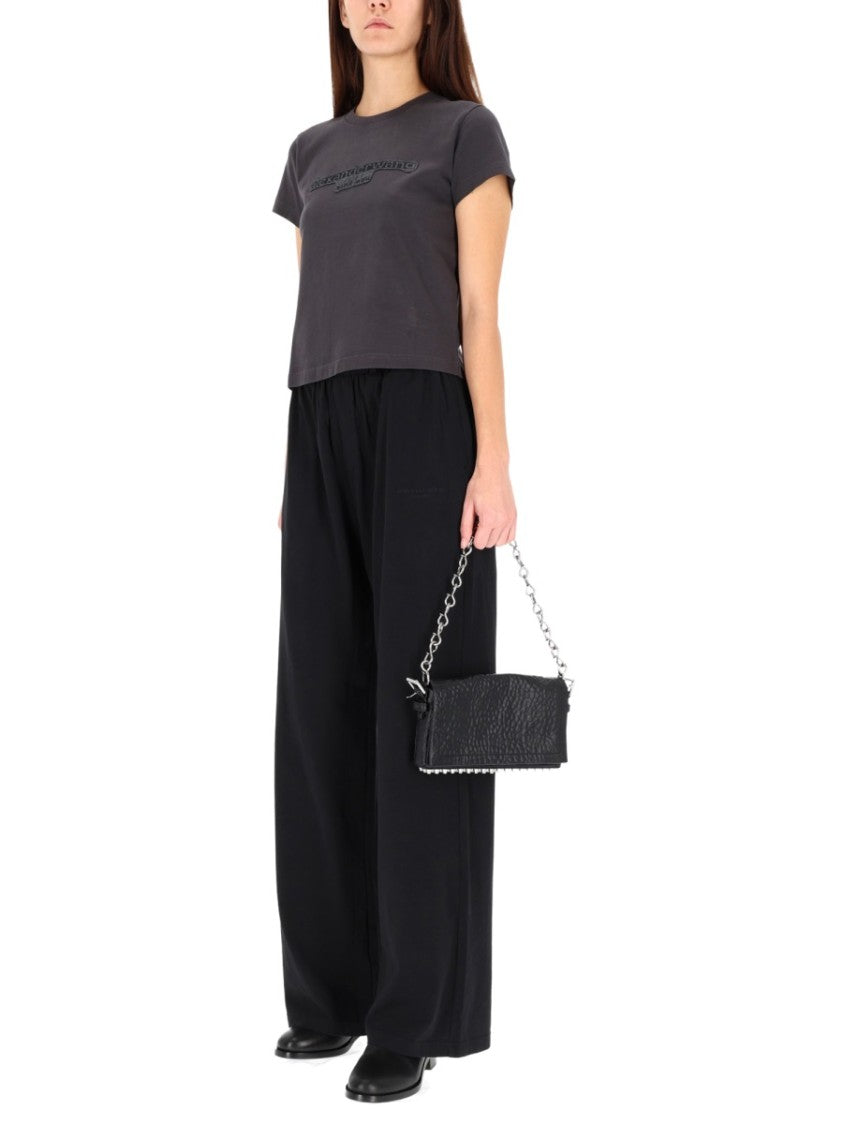 Alexander Wang Cropped Grey T-Shirt With Embossed Logo And Boxy Fit