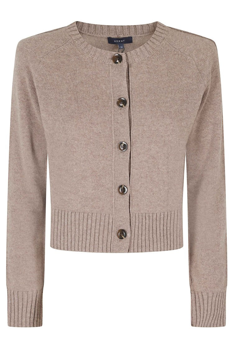 Soeur Beige Virginia Cropped Merino Wool Cardigan