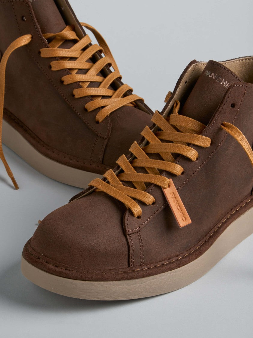 Panchic Mid-Top Sneakers In Rich Brown Suede With Minimalist Design