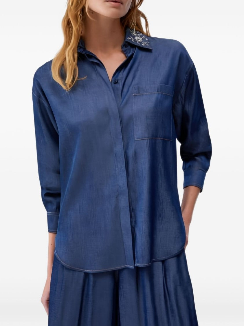 Liu Jo Blue Embroidered Collar Shirt