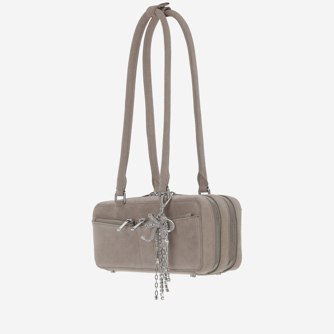 Self-Portrait Baguette Shoulder Bag In Suede With Dual Handles