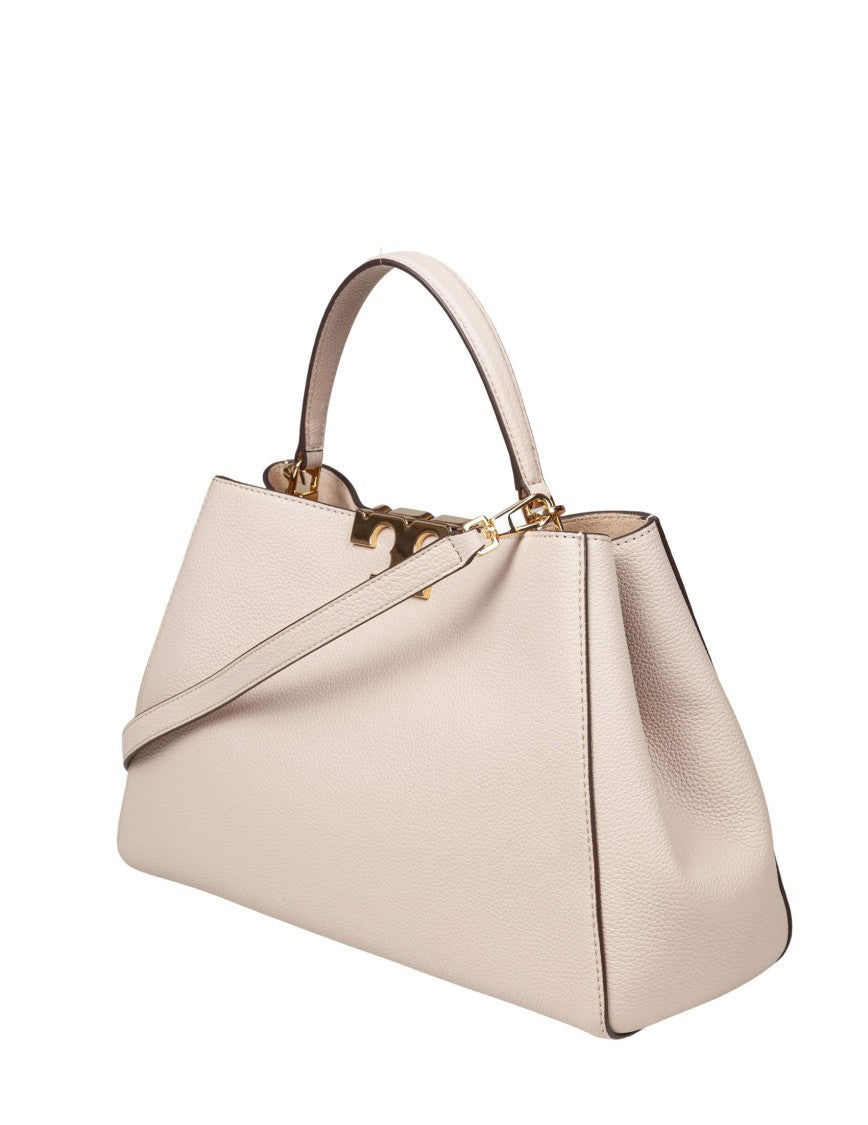 Tory Burch Eleanor Satchel Leather Bag In Stone