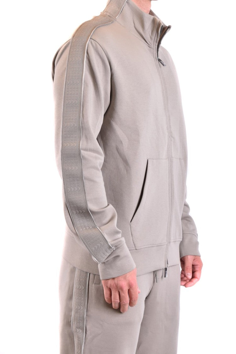 Emporio Armani Full-Zip Grey Sweatshirt High Collar Stripes