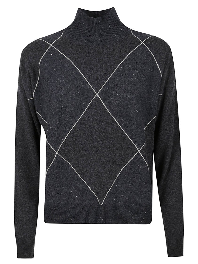 Peserico Diamond Stitch Cashmere Blend Turtleneck Sweater