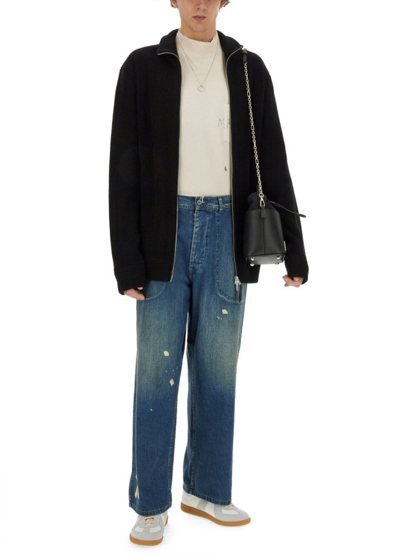 Maison Margiela Ribbed Knit Cardigan With Full Front Zipper And High Collar