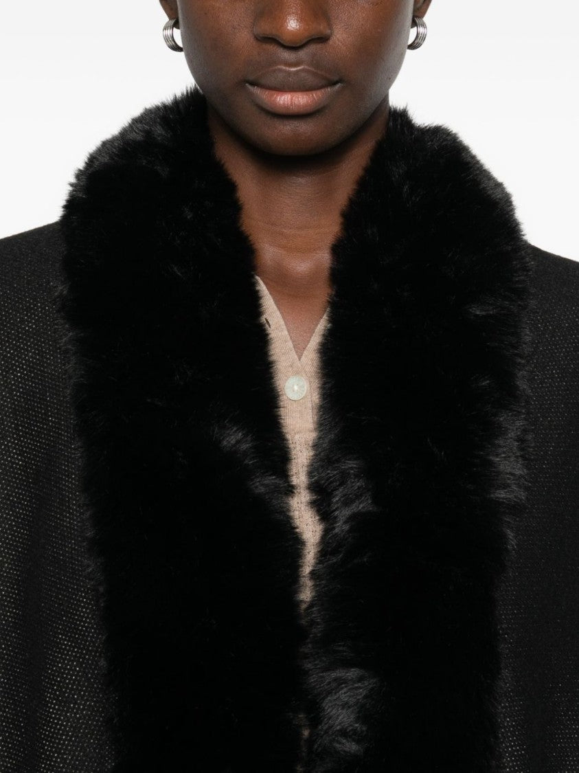 Blugirl Cape Coat With Plush Faux Fur Trim