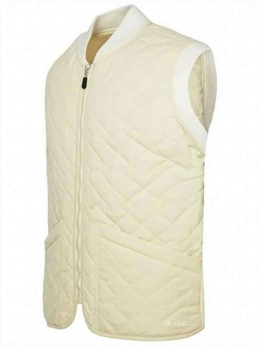 A.P.C. Quilted Sleeveless Vest With Ribbed Trim And Textured Design
