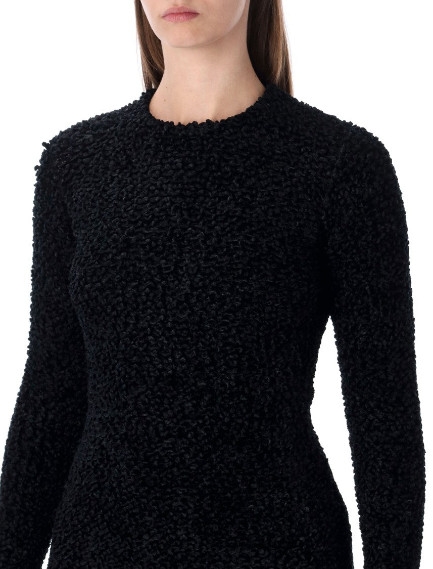 Ferragamo Black Short Astrakhan-Effect Knit Dress