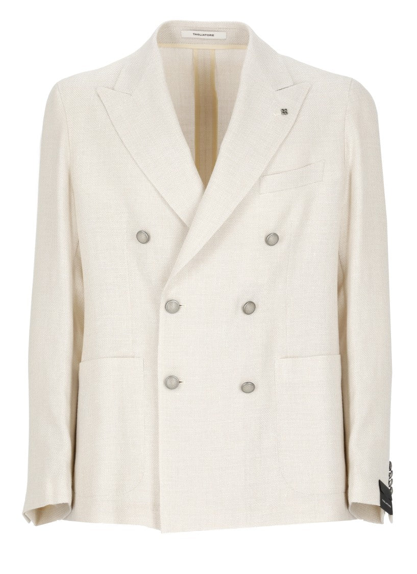 Tagliatore Ivory Linen And Wool Doublebreasted Jacket