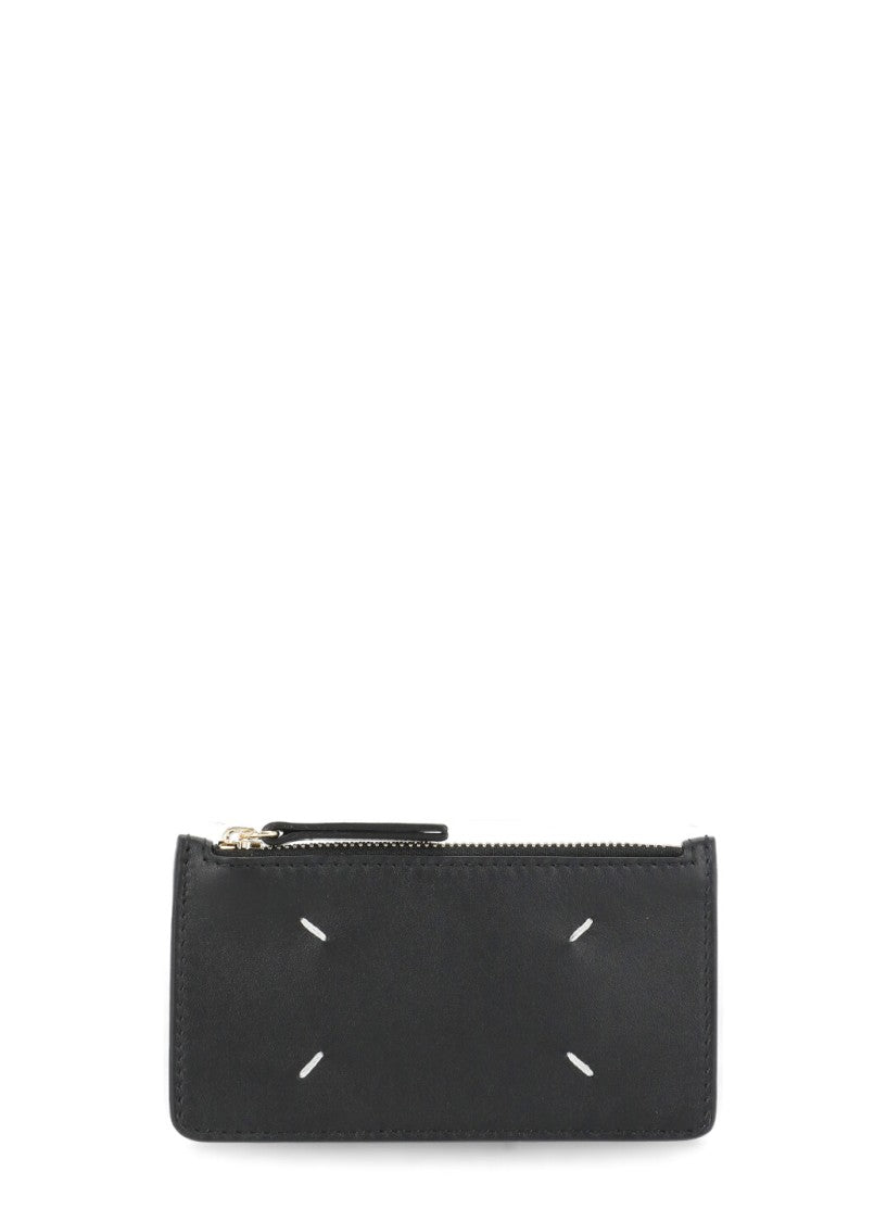 Maison Margiela Pebbled Leather Card Holder With Zippered Compartment