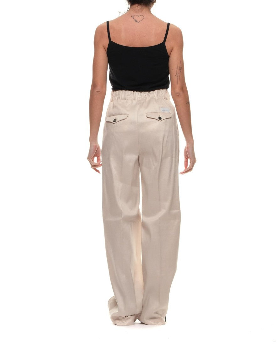 Nine In The Morning Ivory Cara Linen-Blend Wide-Leg Pants