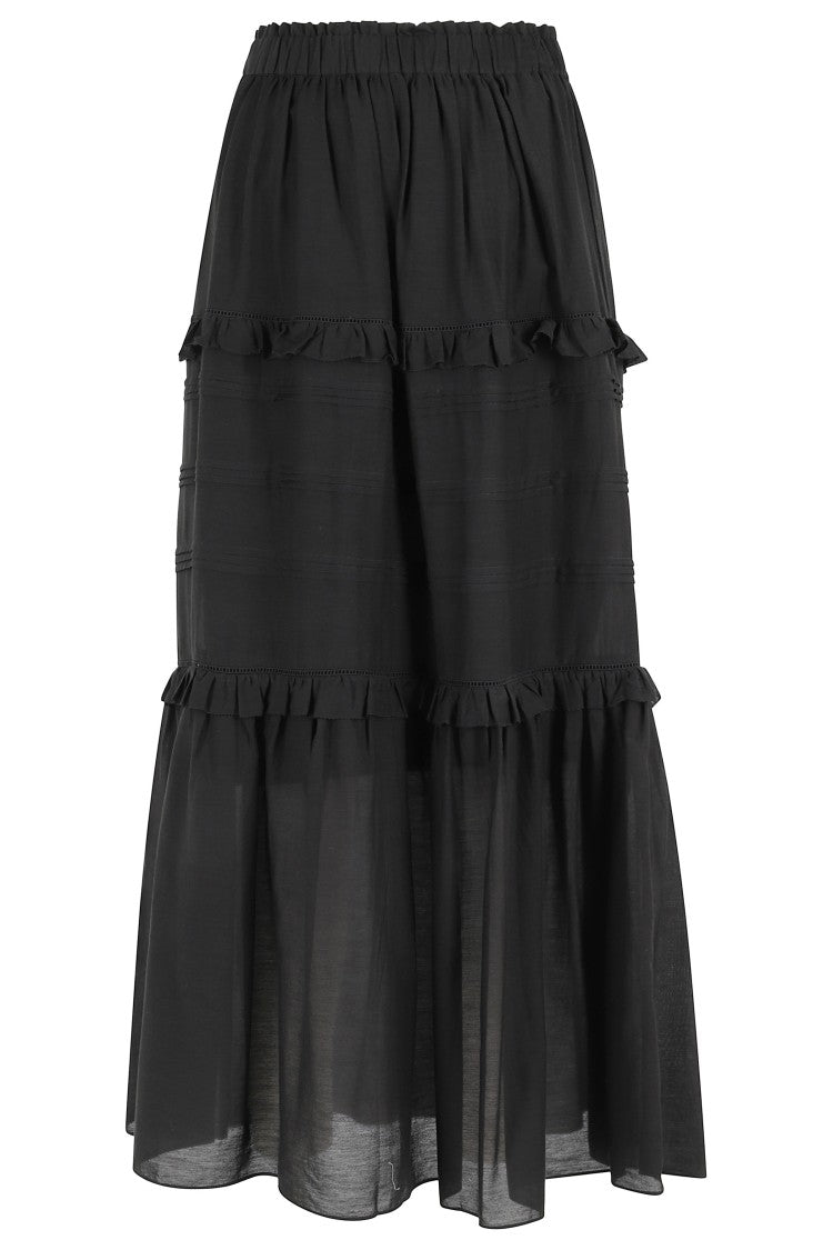 Isabel Marant Étoile Black Volodia Gz Ruffled Flared Cotton-Blend Midi Skirt