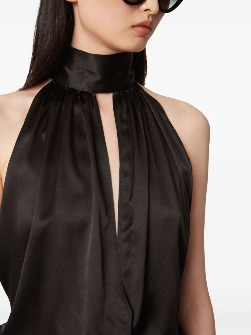 Nina Ricci Black Halterneck Ruched Satin Knee Dress