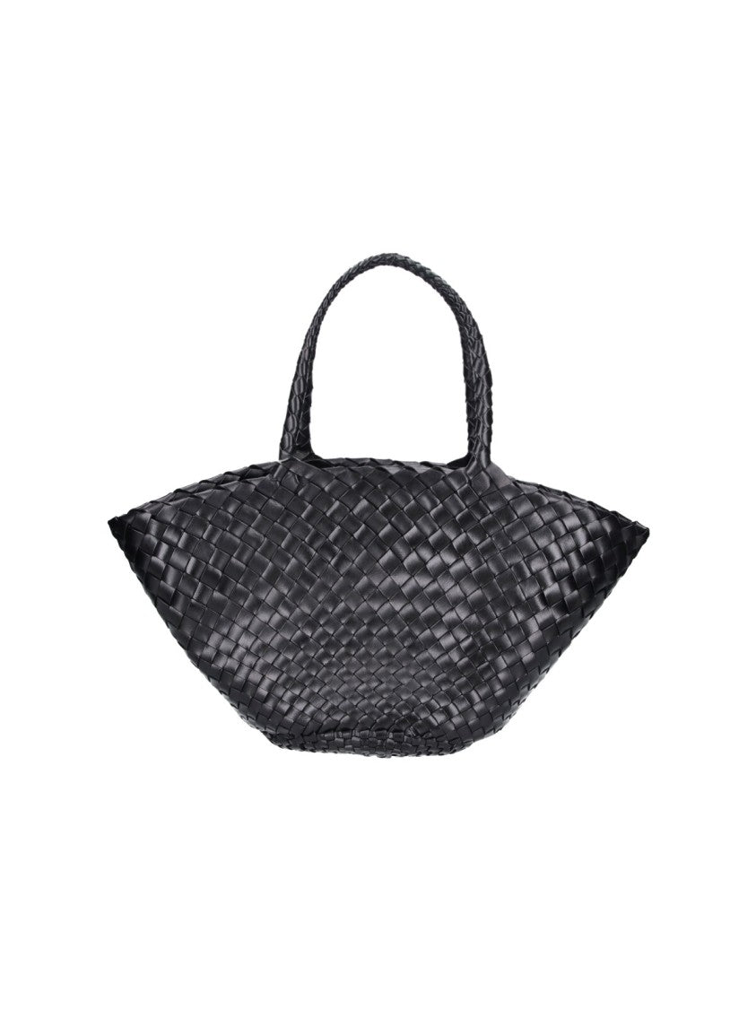 Dragon Diffusion Braided Black Leather Tote With Metal Closure