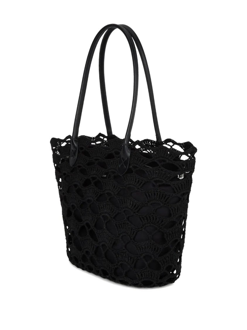 Karl Lagerfeld Intricate Openwork Crochet Tote Bag With Logo Detail