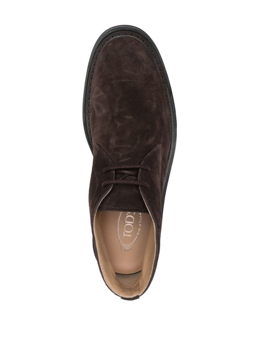 Tod's Calfskin Brown Low Shoes With Lace-Up Design