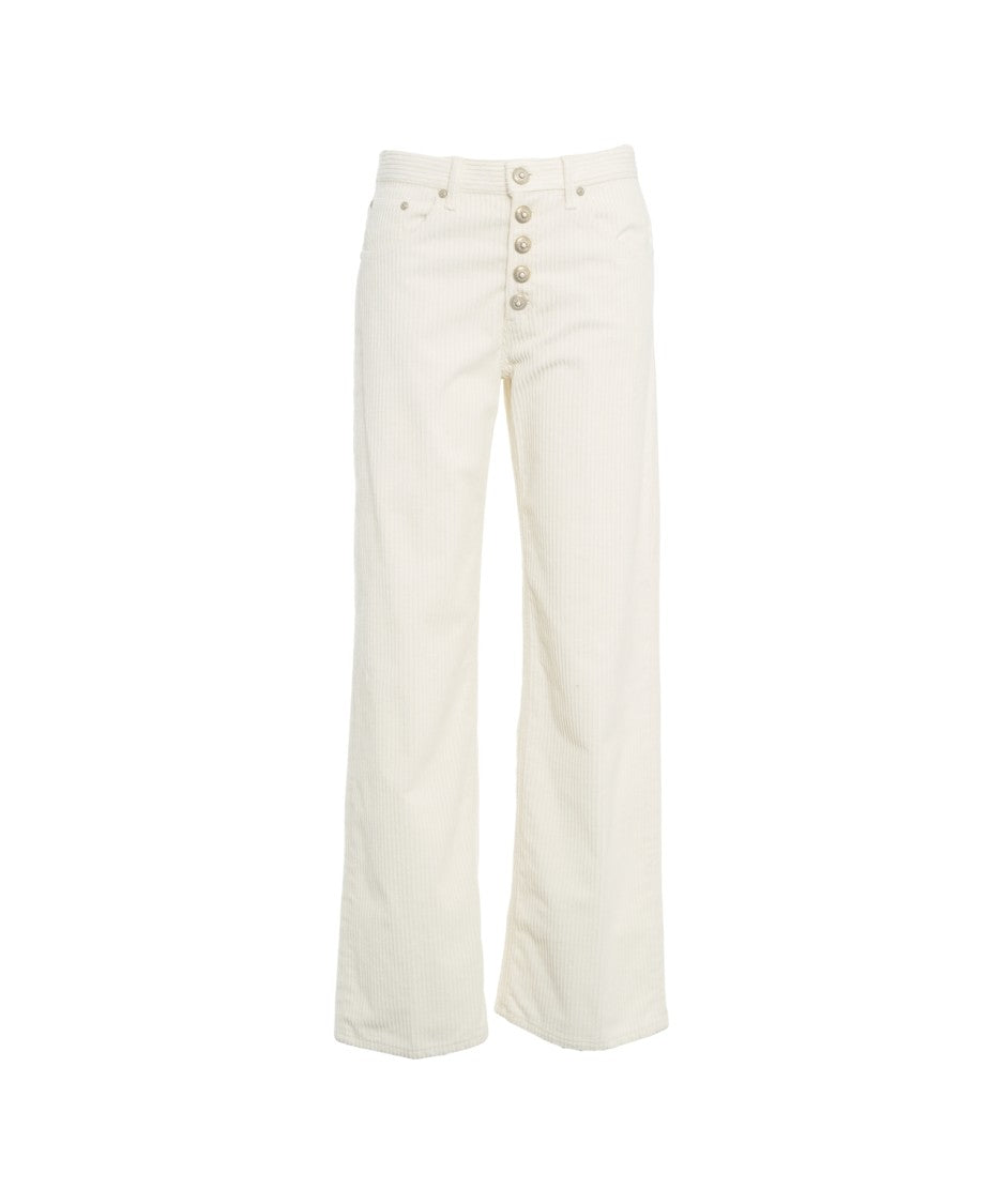 Dondup High-Waisted White Corduroy Trousers With Wide-Leg Silhouette