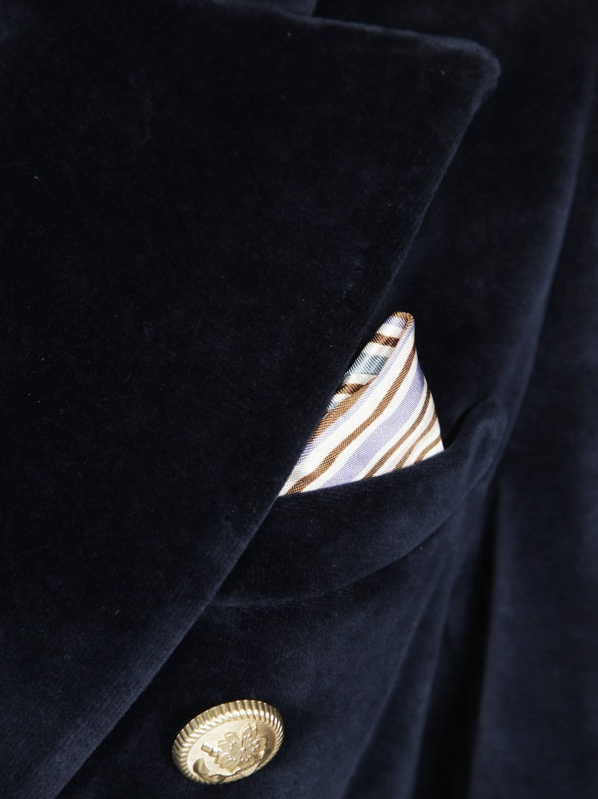 Circolo Double-Breasted Velvet Jacket With Gold-Tone Buttons