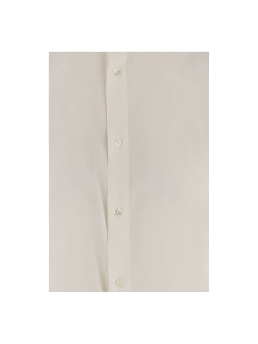 Her Shirt White Classic Collar Buttoned Cuffs Stretch Silk Shirt