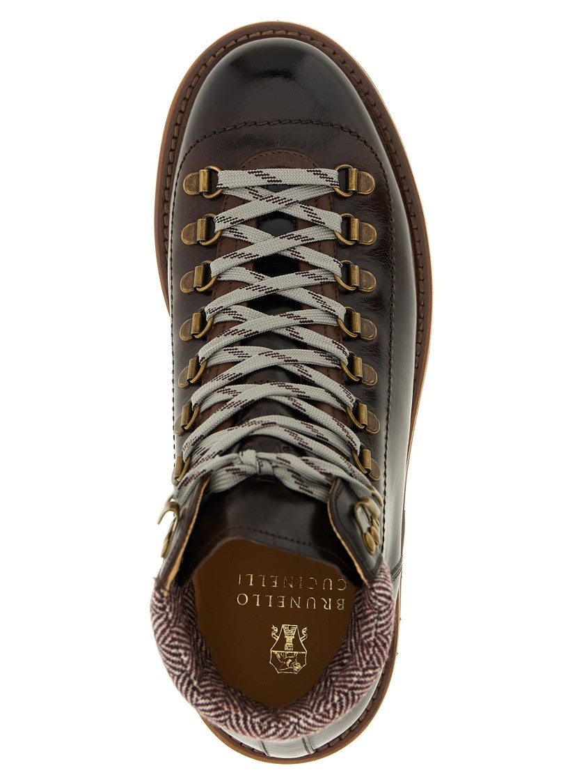 Brunello Cucinelli Herringbone Insert Ankle Boots