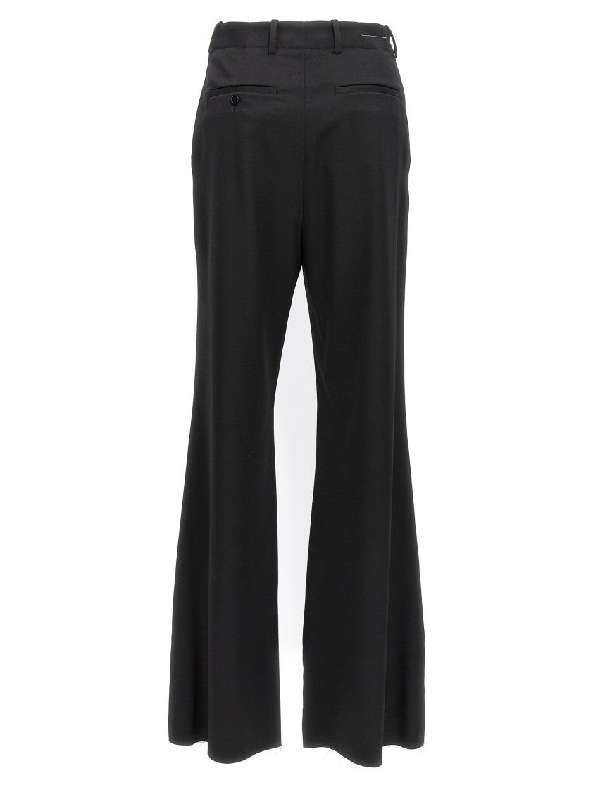 Mm6 By Maison Margiela Flared Black Wool Blend Pants With Contrast Stitching