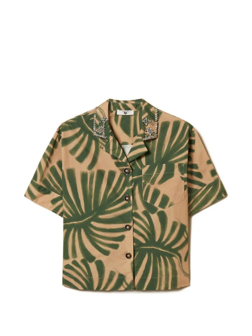 Twinset U&B Beige Green Jungle Print Shirt