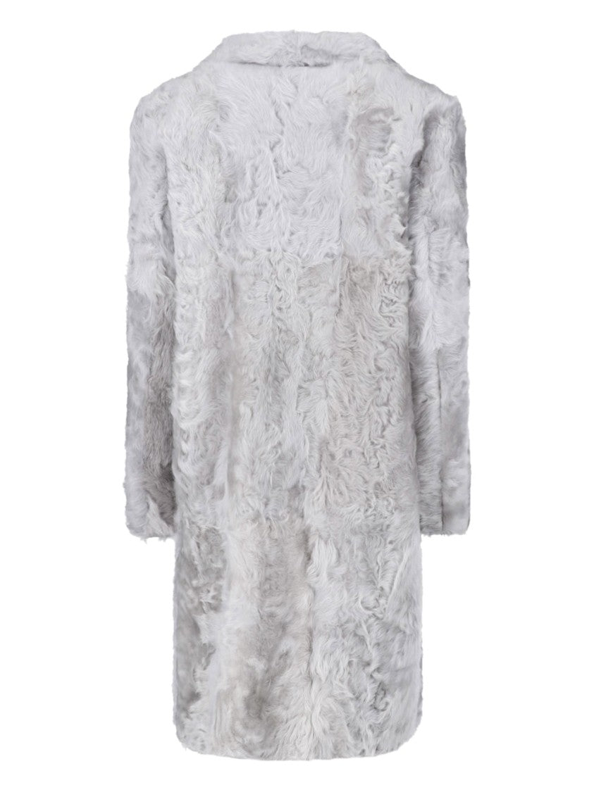 Marni Light Blue Classic Lapel Textured Shearling Coat