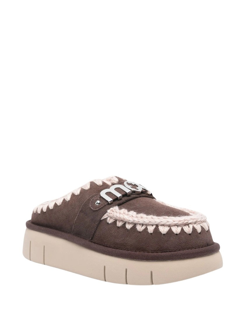 Mou Soft Sheepskin Slip-On Shoes With Decorative Stitching