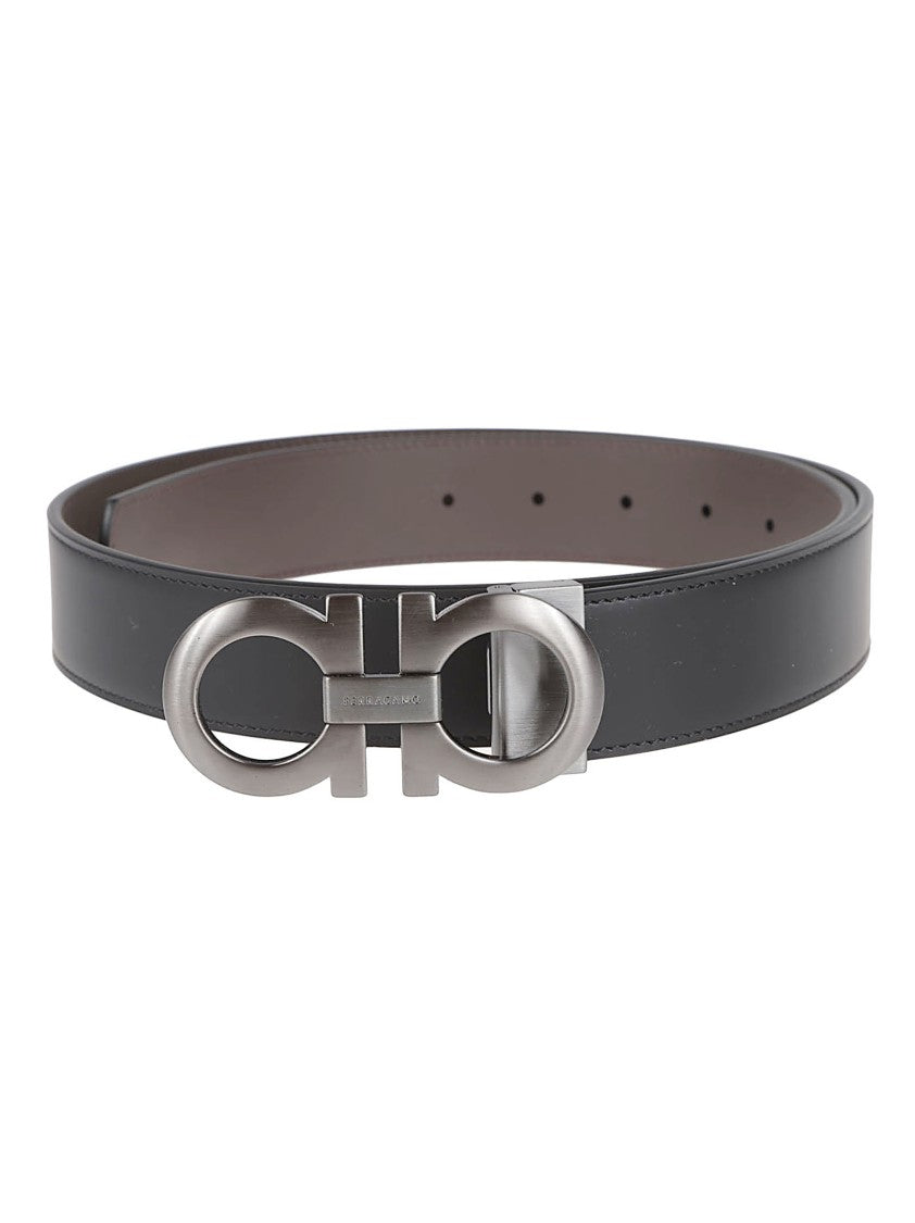 Ferragamo Reversible Calf Leather Belt With Brushed Gancini Buckle