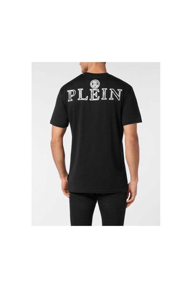 Philipp Plein Black Cotton Logo-Patch T-Shirt
