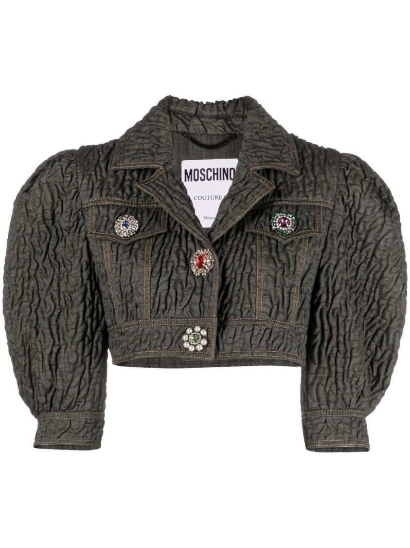 Moschino Crystal-Embellished Cropped Jacket With Textured Finish