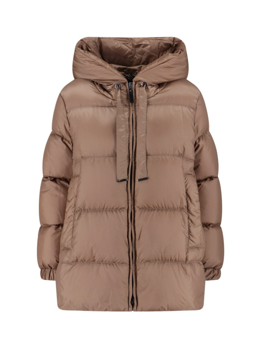 Max Mara Brown Puffer Jacket With Hood And Relaxed Fit