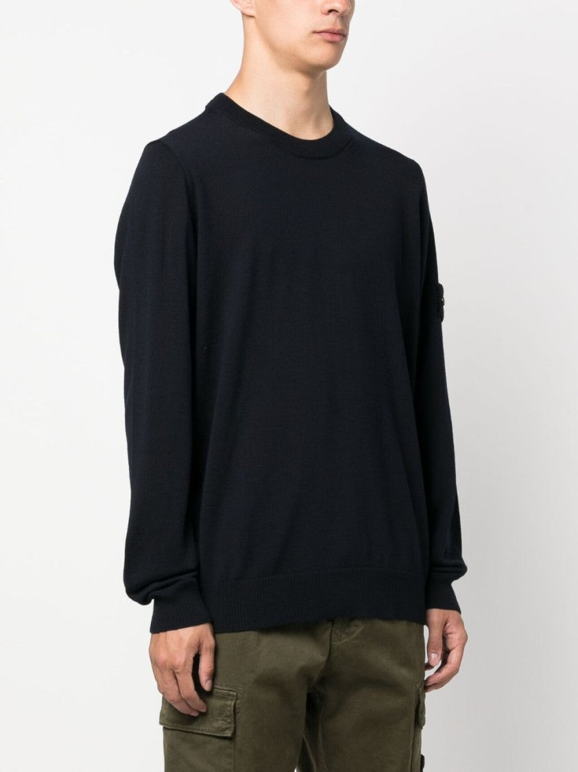 Stone Island Crew Neck Wool Sweater With Signature Patch Detail