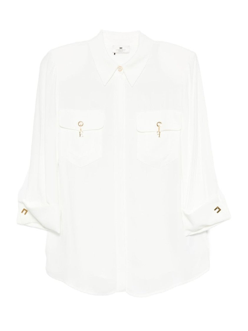 Elisabetta Franchi Ivory Long-Sleeved Shirt With Classic Collar