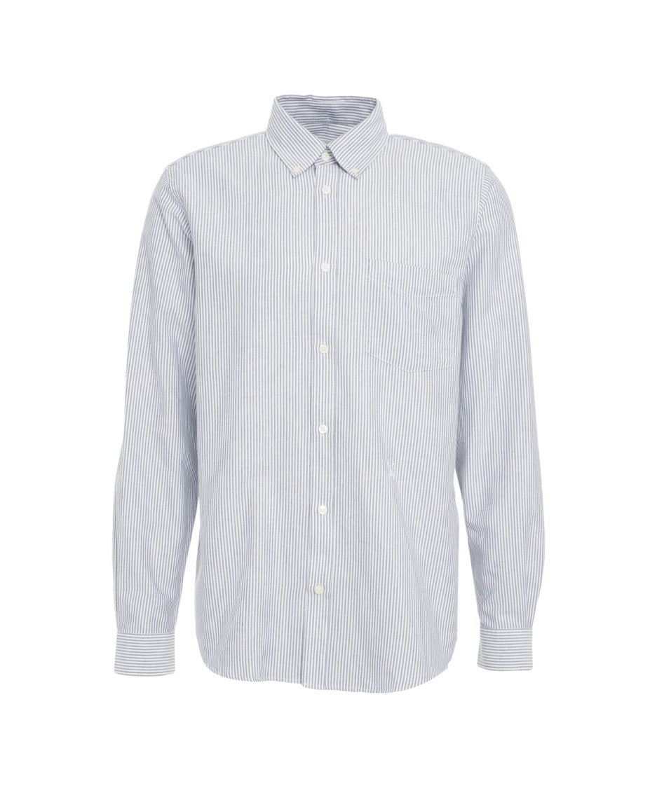 Closed Vertical Stripe Long-Sleeve Shirt With Button-Down Collar