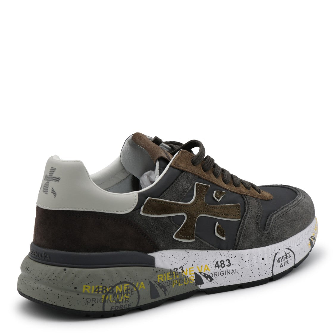 Premiata Dark Grey Brown Suede Statement Sole Sneakers