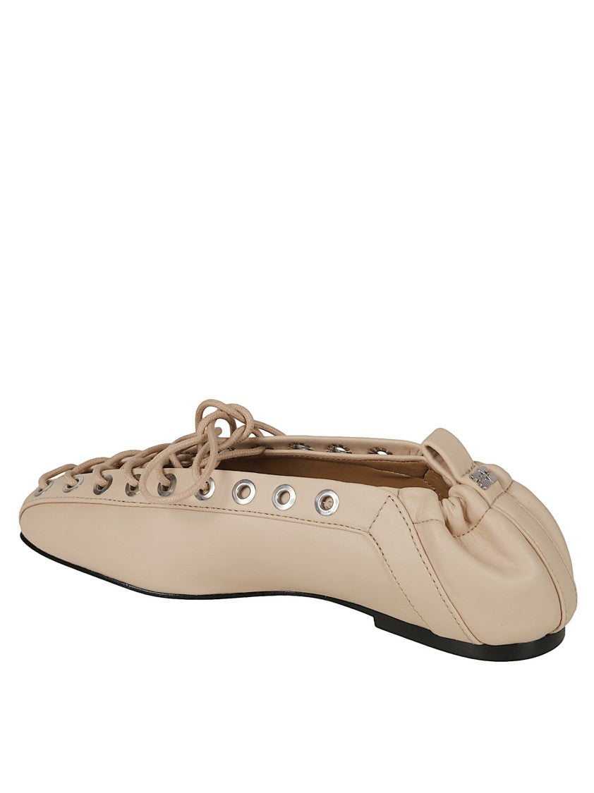 Ganni Lace-Up Ballerina Flats