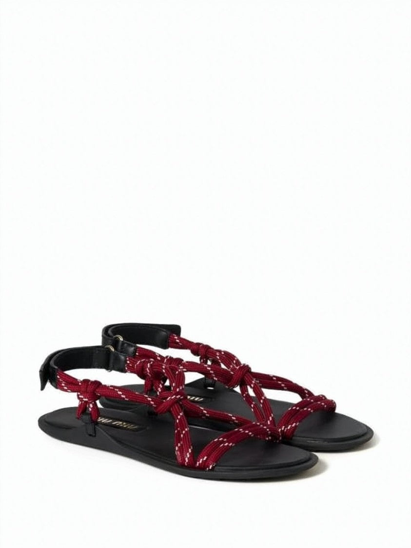 Miu Miu Burgundy Rope Strap Ankle Buckle Sandals
