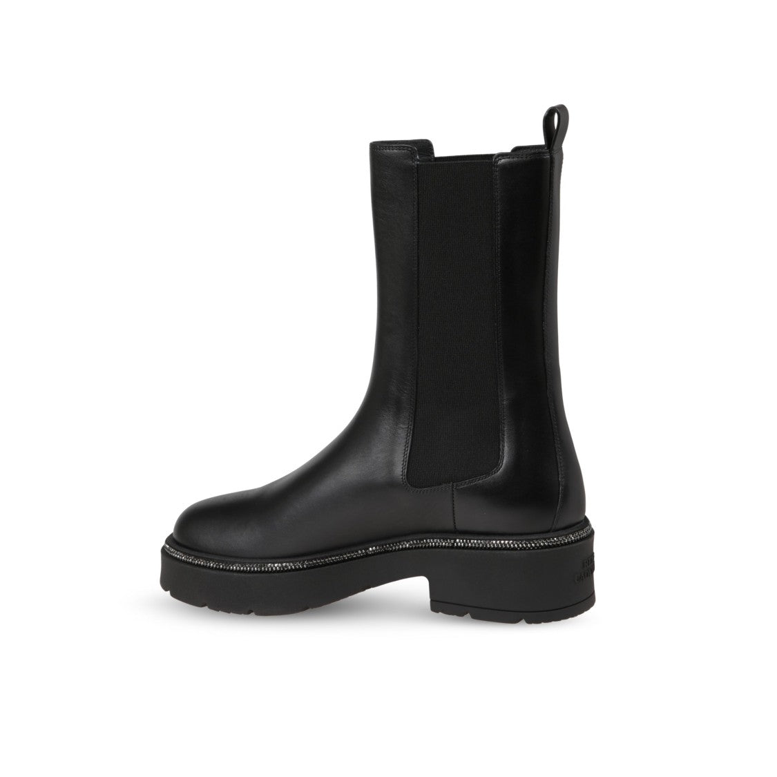 René Caovilla Mid-Calf Black Calf Leather Biker Boots With Lace-Up Detail